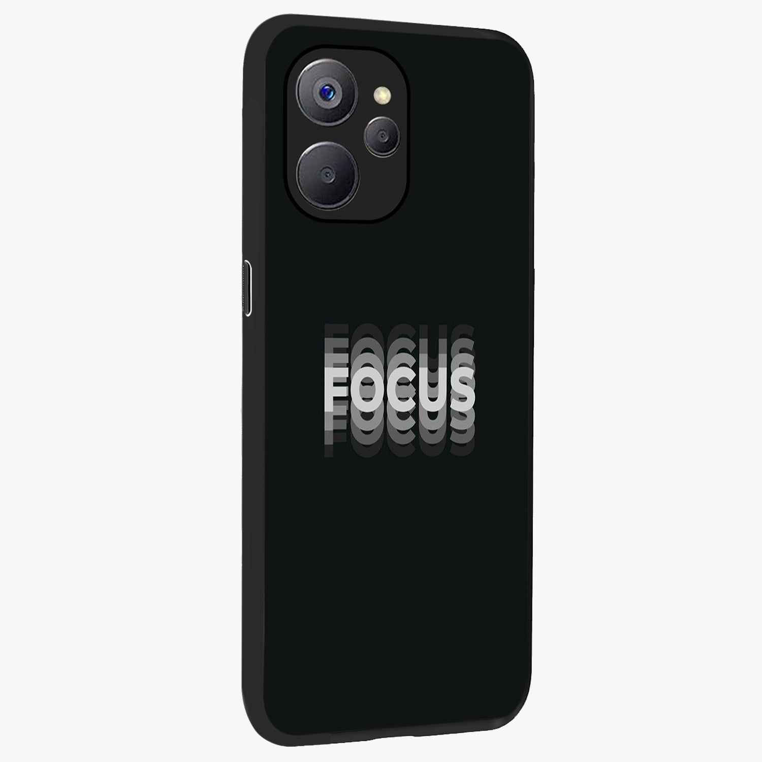 Focus Mode On Glass Case upright view showcasing strong typography statement with sleek motivational theme.