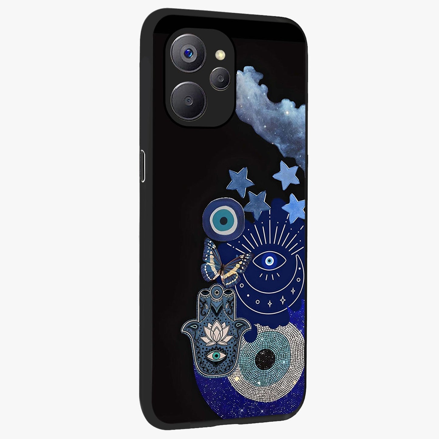 Galactic Charm Cluster Glass Case upright view showcasing glowing cosmic charm artwork with magical celestial style.