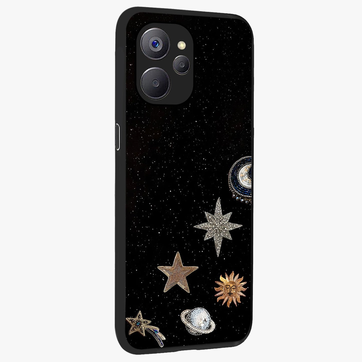 Galactic Charm Glow Glass Case upright view showcasing glowing cosmic charm artwork with magical celestial style.