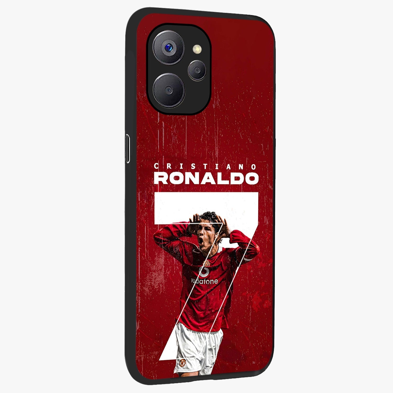 Goal Celebration Legacy Glass Case upright view showcasing dynamic football inspired artwork with victory celebration aesthetic.