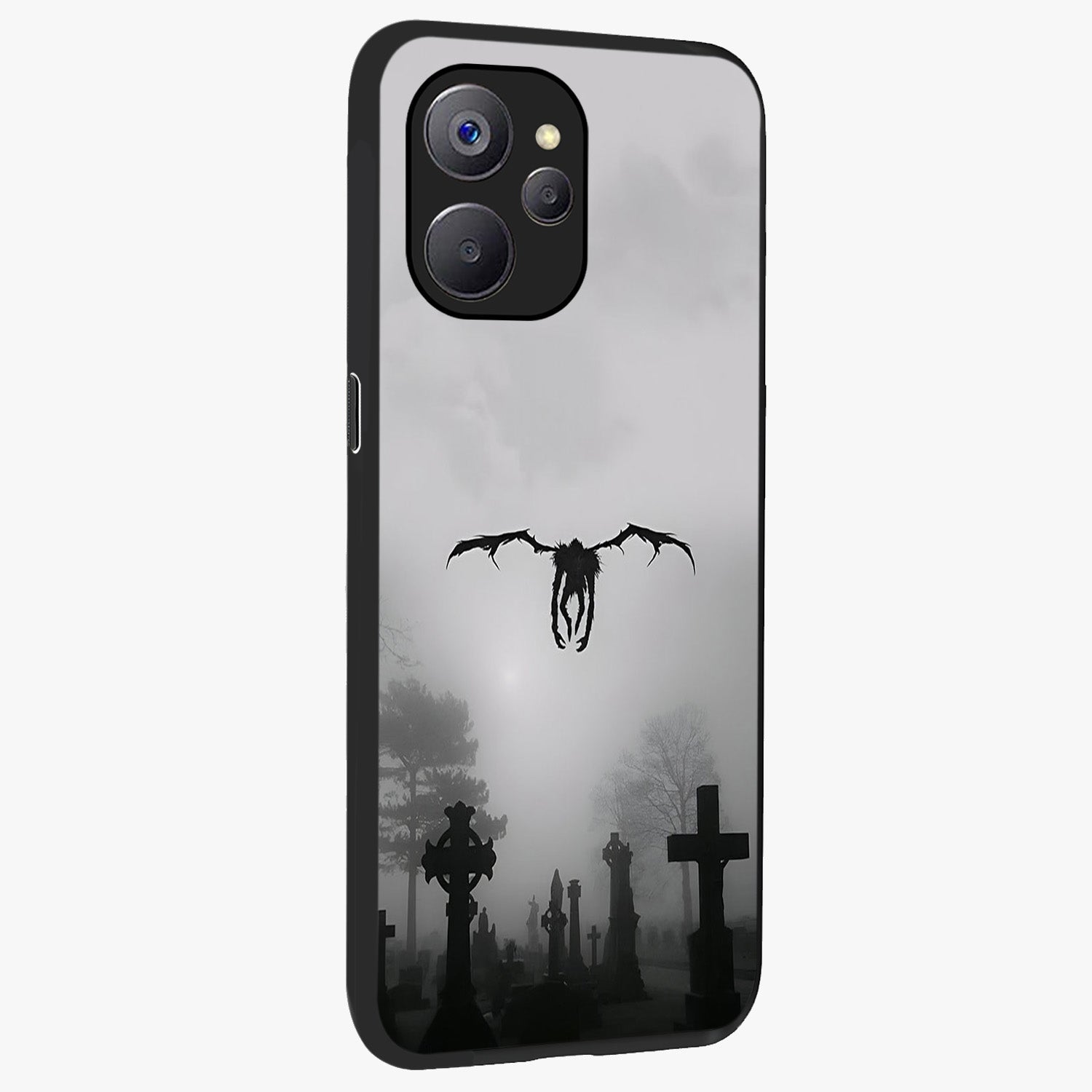 Graveyard Shadow Descent Glass Case upright view showcasing haunting graveyard artwork with dramatic dark theme.
