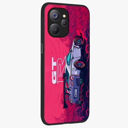 GT-R Car Pattern Glass Case upright view showcasing dynamic car pattern artwork with modern sports theme.