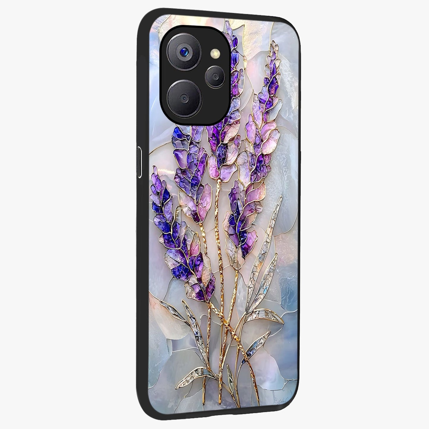 Lavender Dream Glow Glass Case upright view showcasing radiant lavender glow artwork with calming dreamy theme.