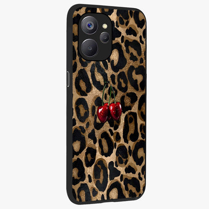 Leopard Wild Cherry Glass Case upright view showcasing stylish leopard pattern artwork with trendy fashion theme.