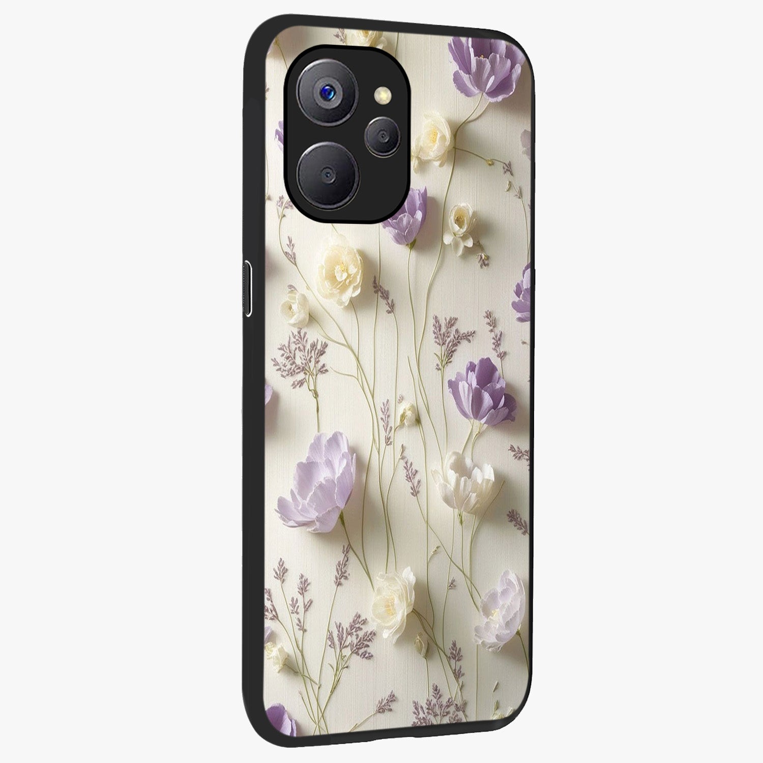 Lilac Breeze Harmony Glass Case upright view showcasing delicate lilac artwork with peaceful floral theme.