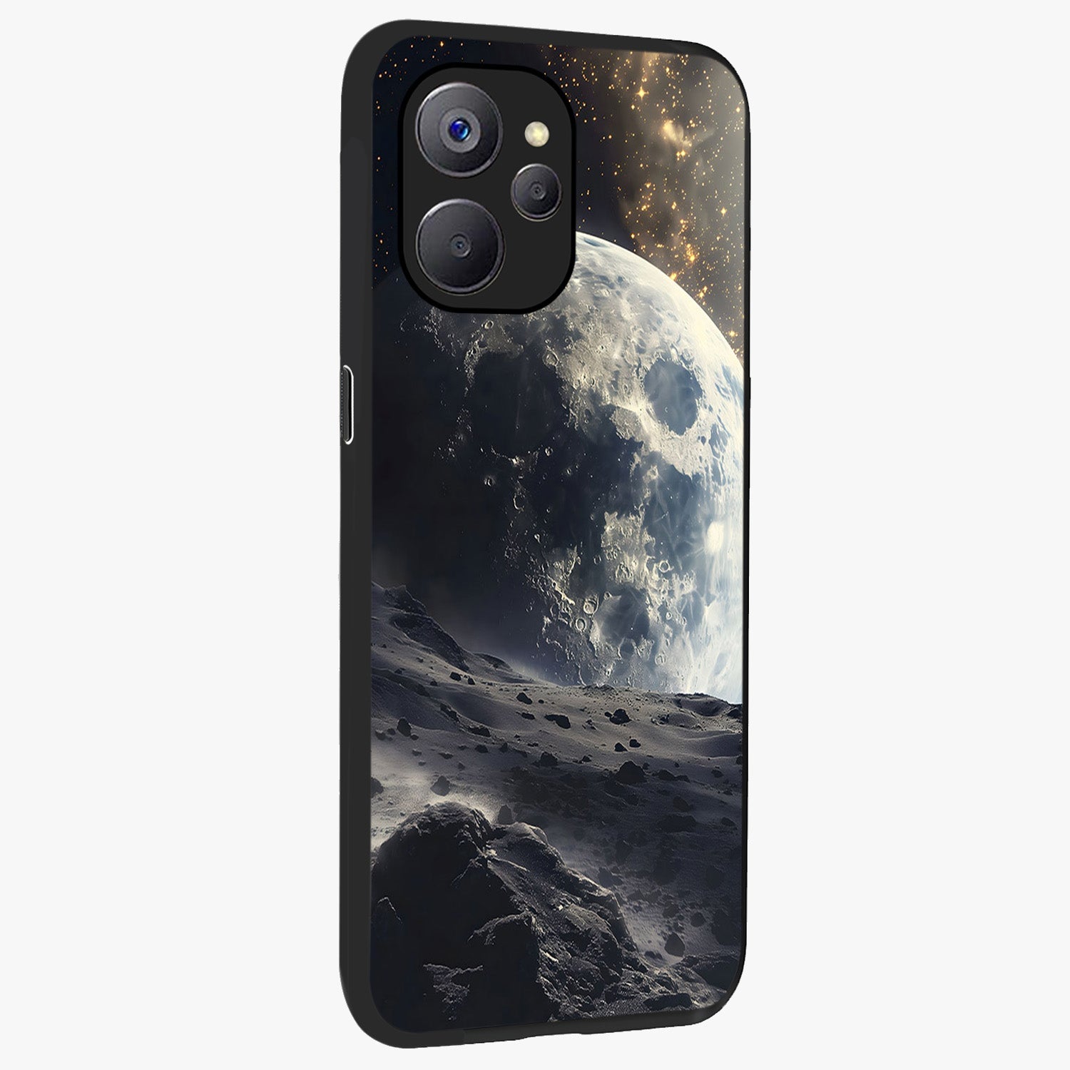 Lunar Horizon Glow Glass Case upright view showcasing radiant lunar artwork with calm cosmic theme.