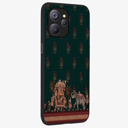 Macmerise Glass Case upright view showcasing bold artistic artwork with contemporary design theme.