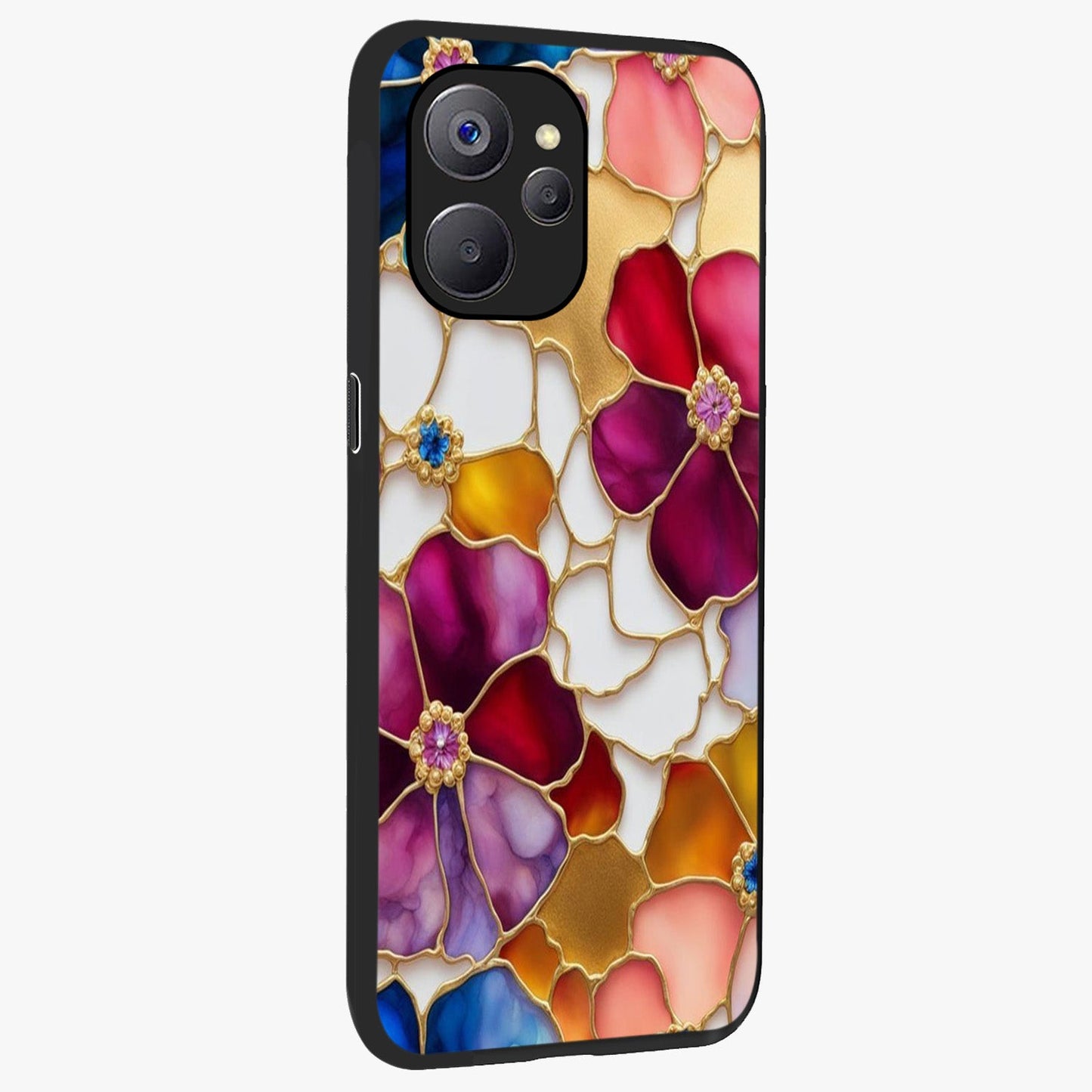 Marble Flower Pattern Glass Case upright view showcasing decorative marble flower artwork with refined style.