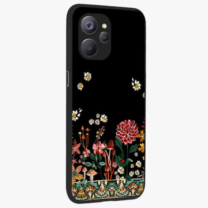 Midnight Bloom Pattern Glass Case upright view showcasing decorative floral artwork with deep night themed palette.