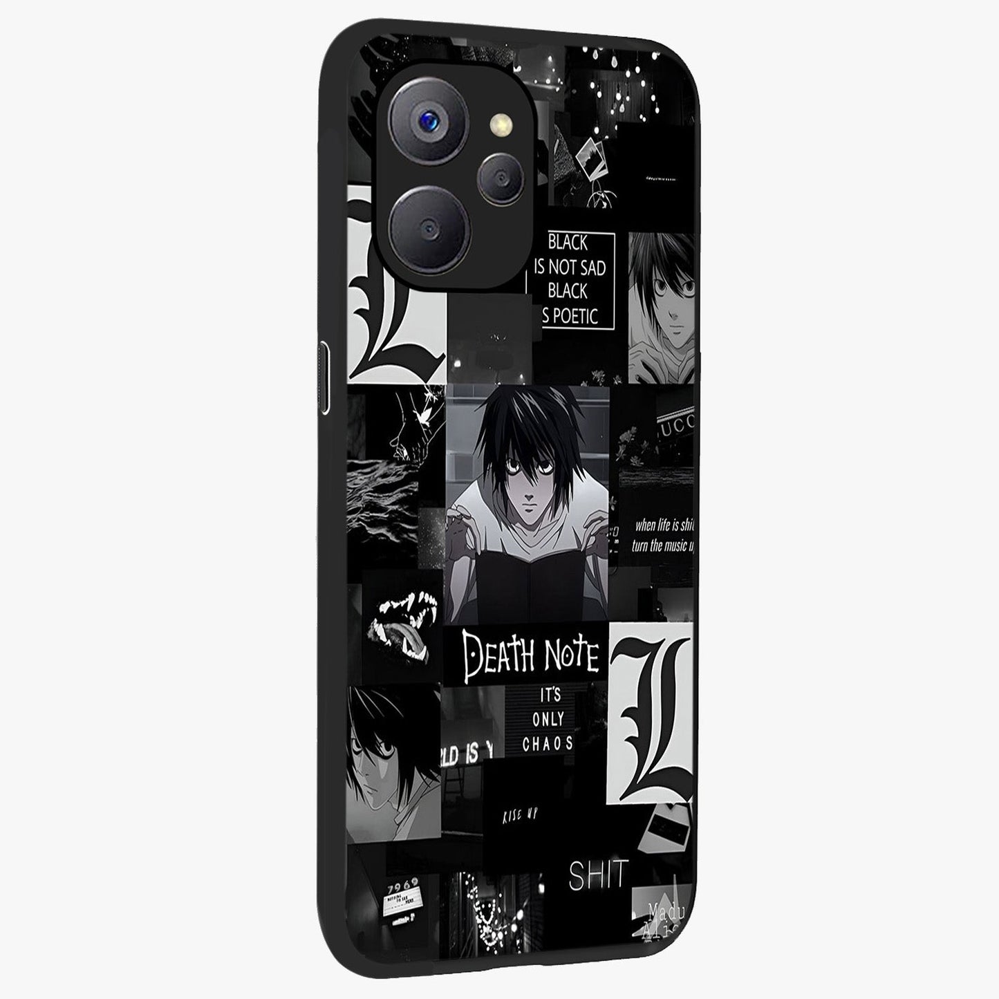 Midnight Chaos Mind Glass Case upright view showcasing expressive abstract artwork with bold dark theme.