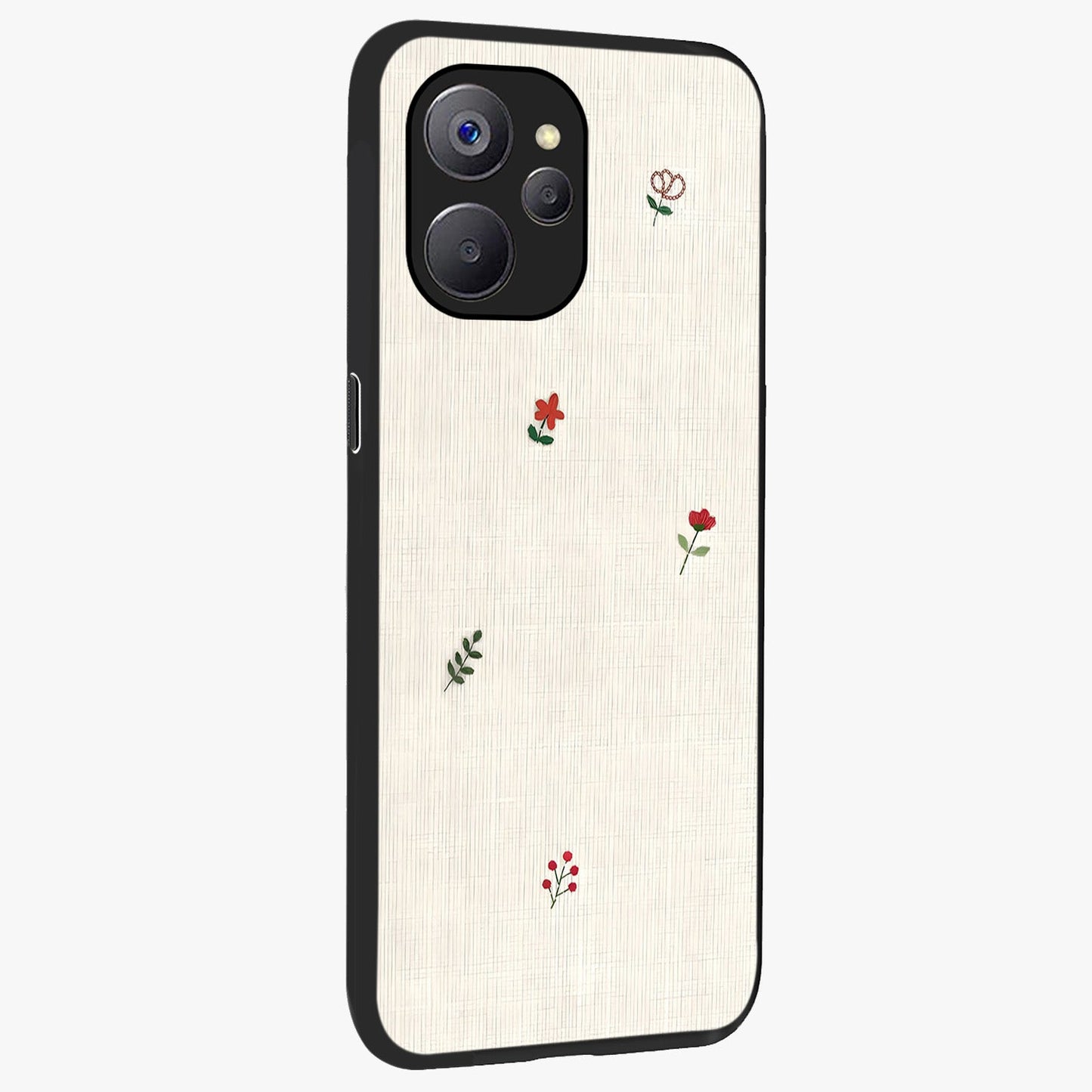 Minimalistic Blue With White Flower Pattern Glass Case upright view showcasing clean white flower artwork with calming blue theme.