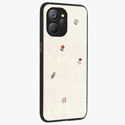 Minimalistic Blue With White Flower Pattern Glass Case upright view showcasing clean white flower artwork with calming blue theme.