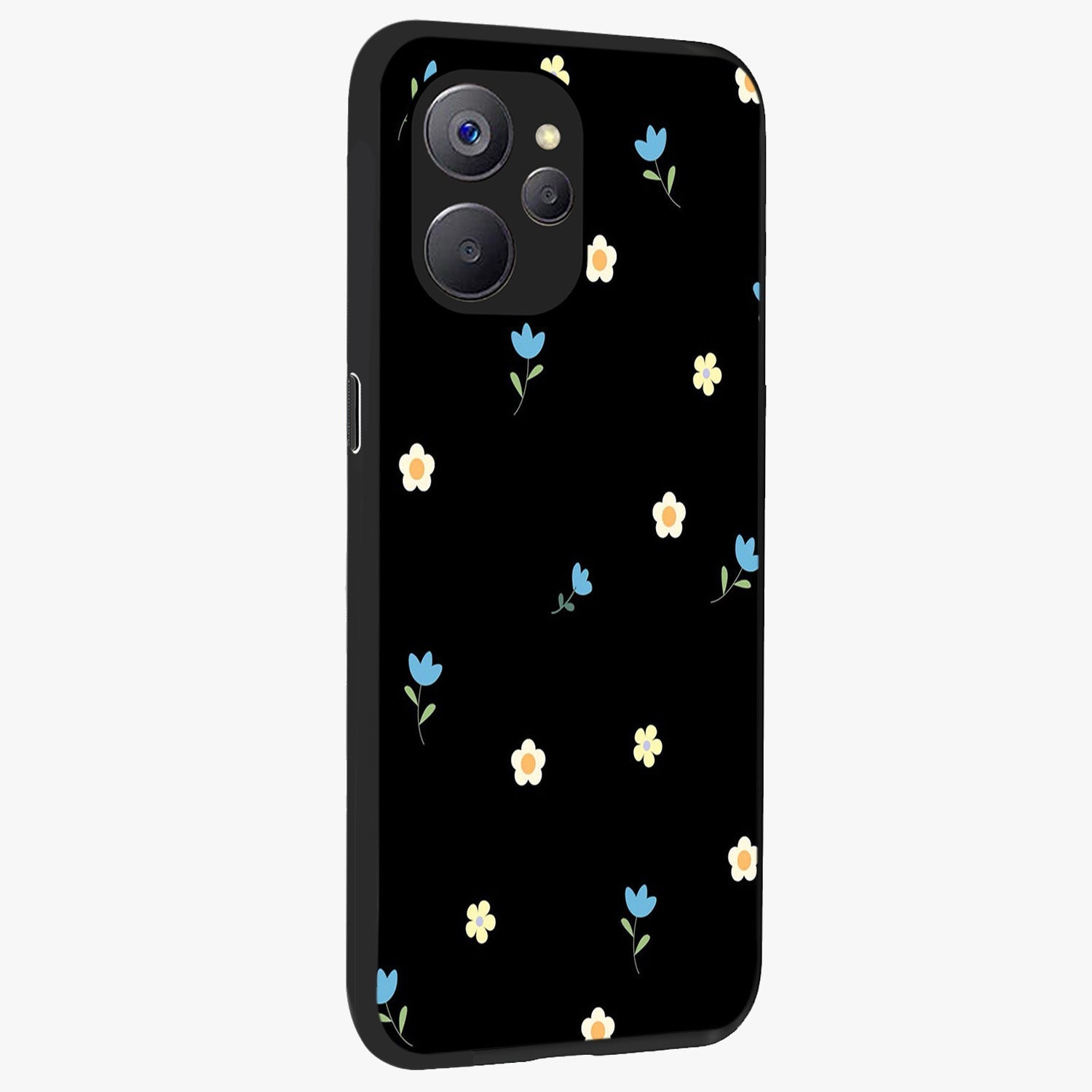 Minimal Petal Whispers Glass Case upright view showcasing elegant floral artwork with modern minimalist style.