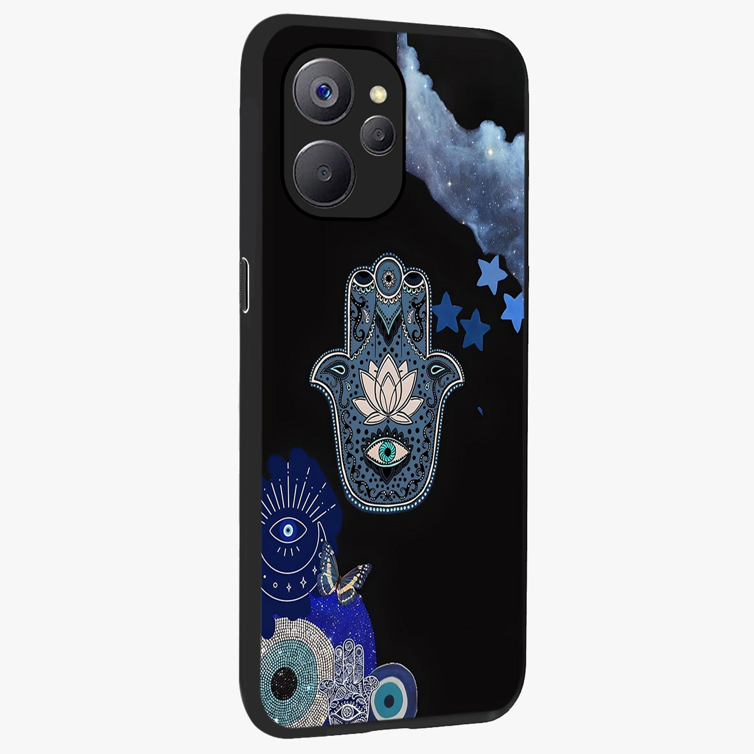 Mystic Hand Aura Glass Case upright view showcasing symbolic hand artwork with mystical energy theme.