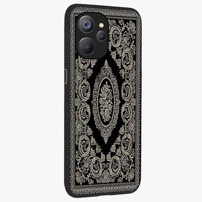 Noir Bloom Elegance Glass Case upright view showcasing graceful floral artwork with luxurious dark theme.