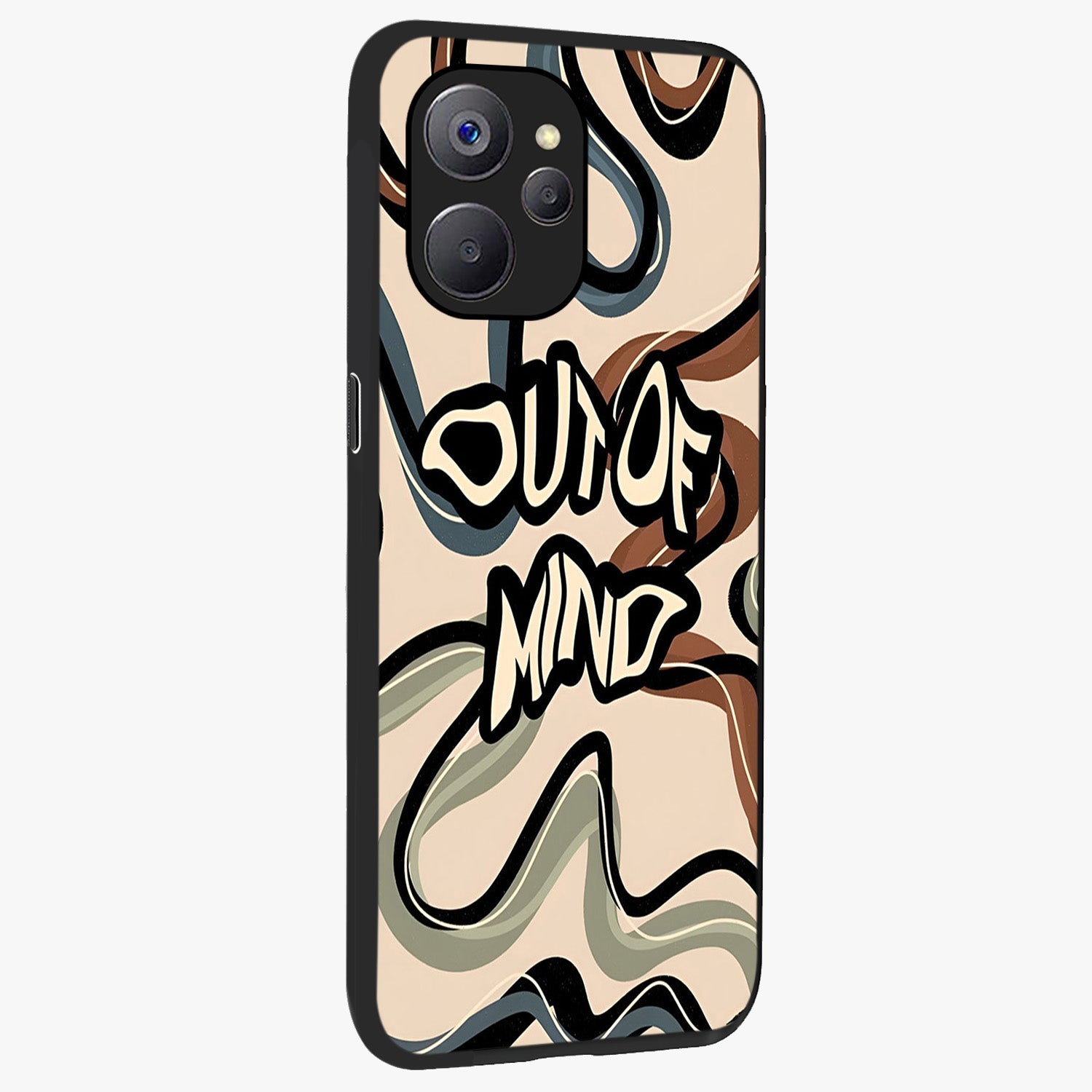 Out Of Mind Glass Case upright view showcasing striking typography artwork with edgy conceptual theme.