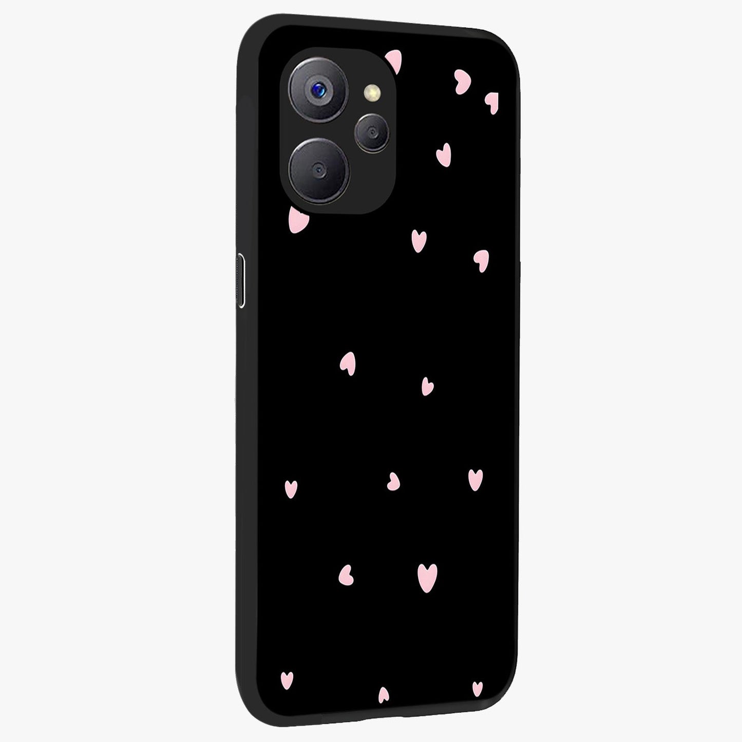Pink Love Drops Glass Case upright view showcasing charming heart drop artwork with romantic playful theme.