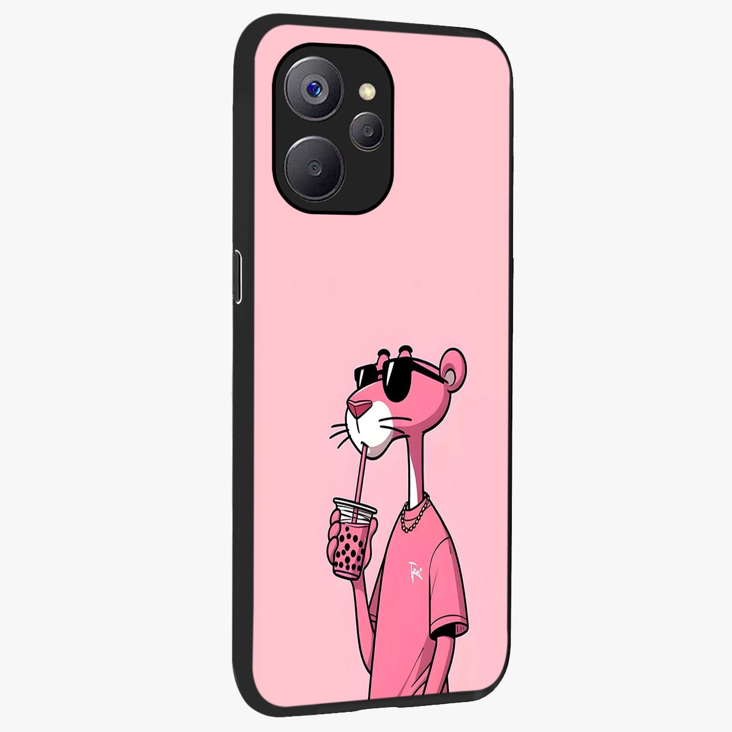 Pink Panther Glass Case upright view showcasing fun animated artwork with stylish retro cartoon theme.