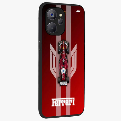 Red Ferrari F1 Vertical Glass Case upright view showcasing powerful Formula car artwork with dynamic motorsport theme.