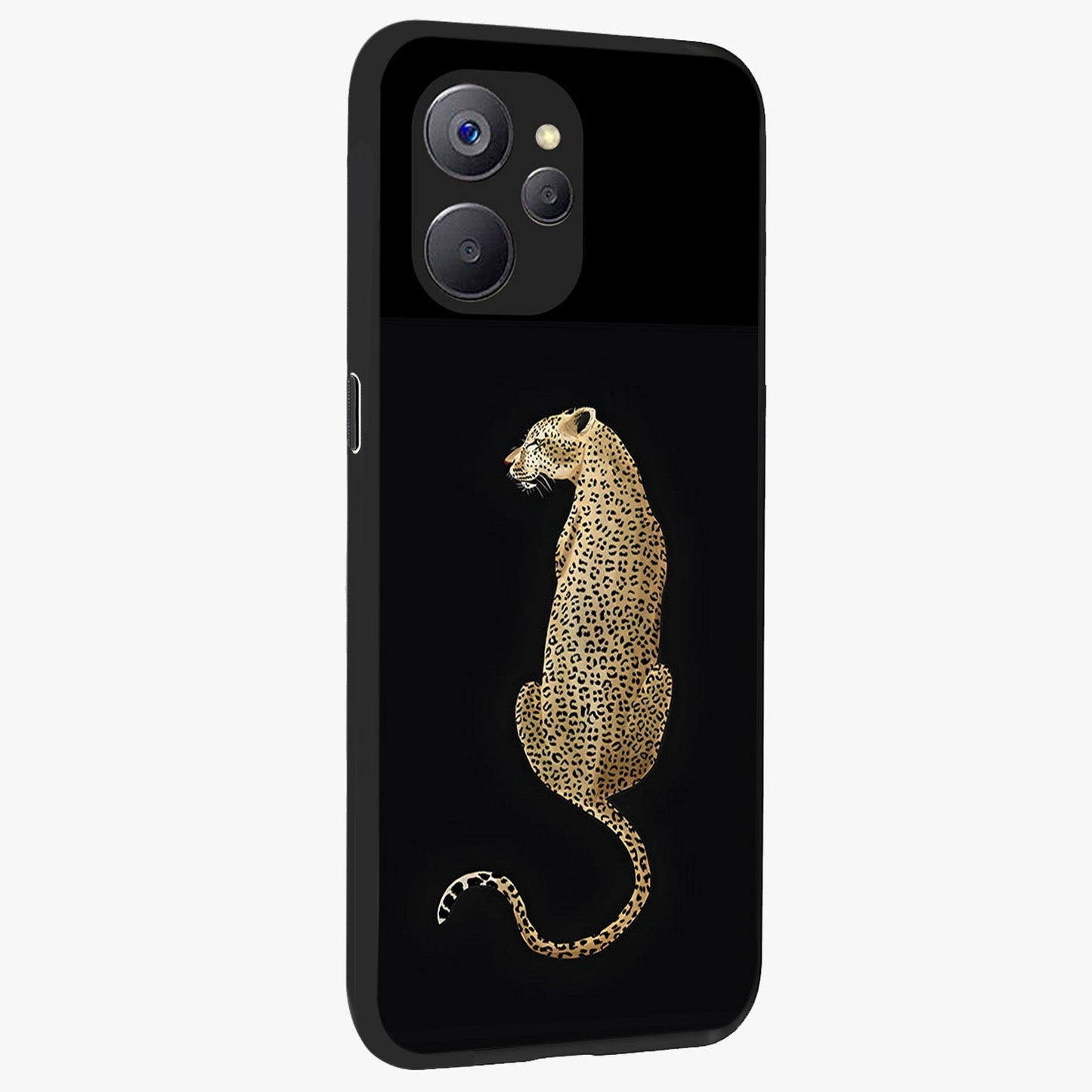 Regal Leopard Glass Case upright view showcasing striking leopard artwork with fierce wildlife theme.