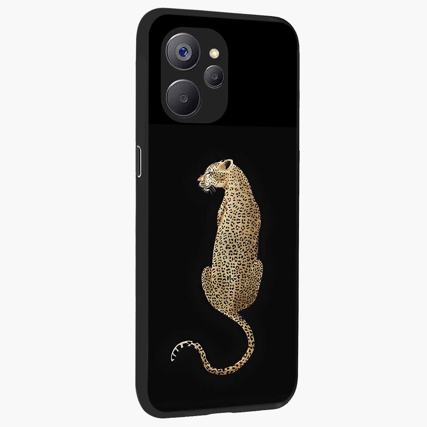 Regal Leopard Glass Case upright view showcasing striking leopard artwork with fierce wildlife theme.