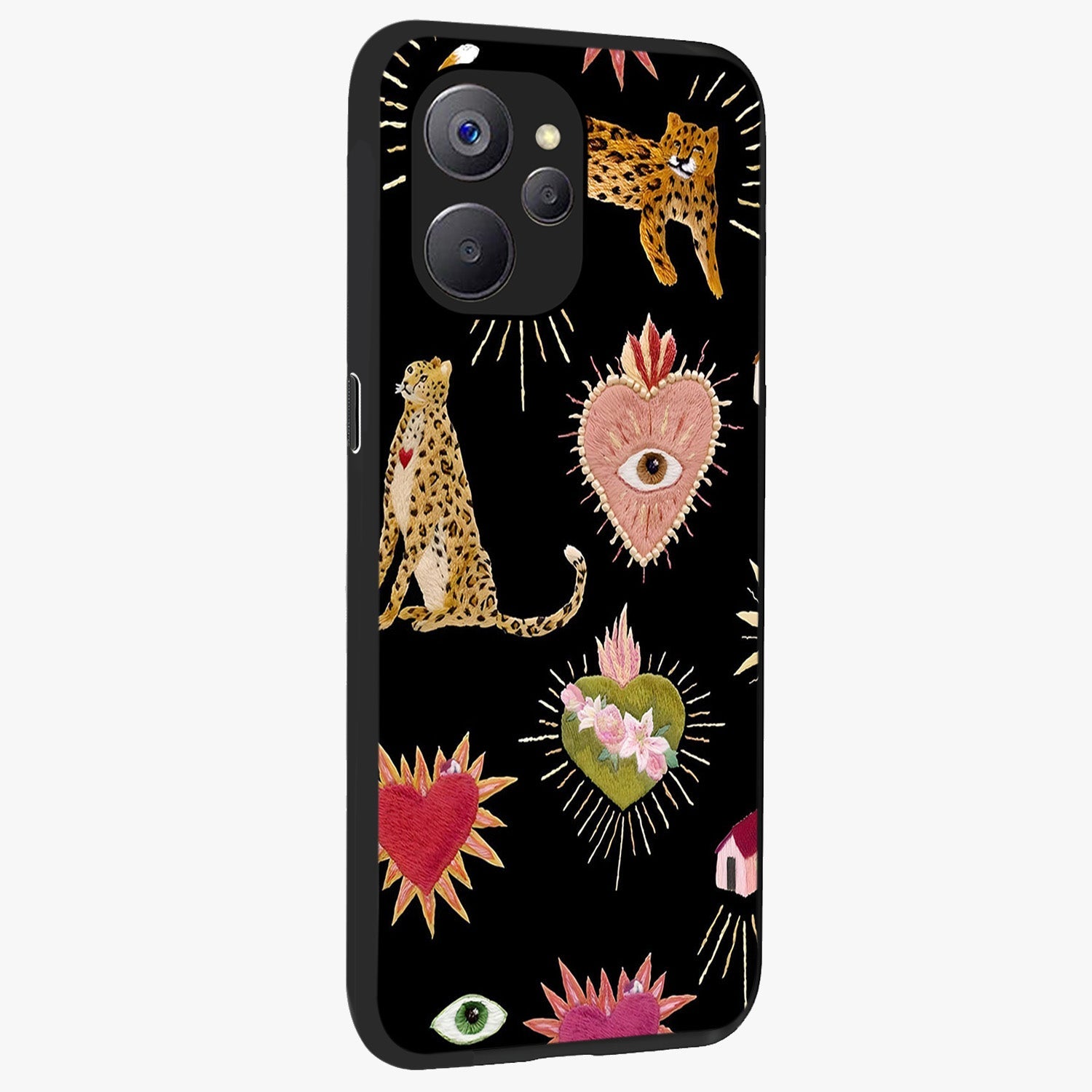 Sacred Jungle Heart Glass Case upright view showcasing vibrant jungle artwork with symbolic heart theme.