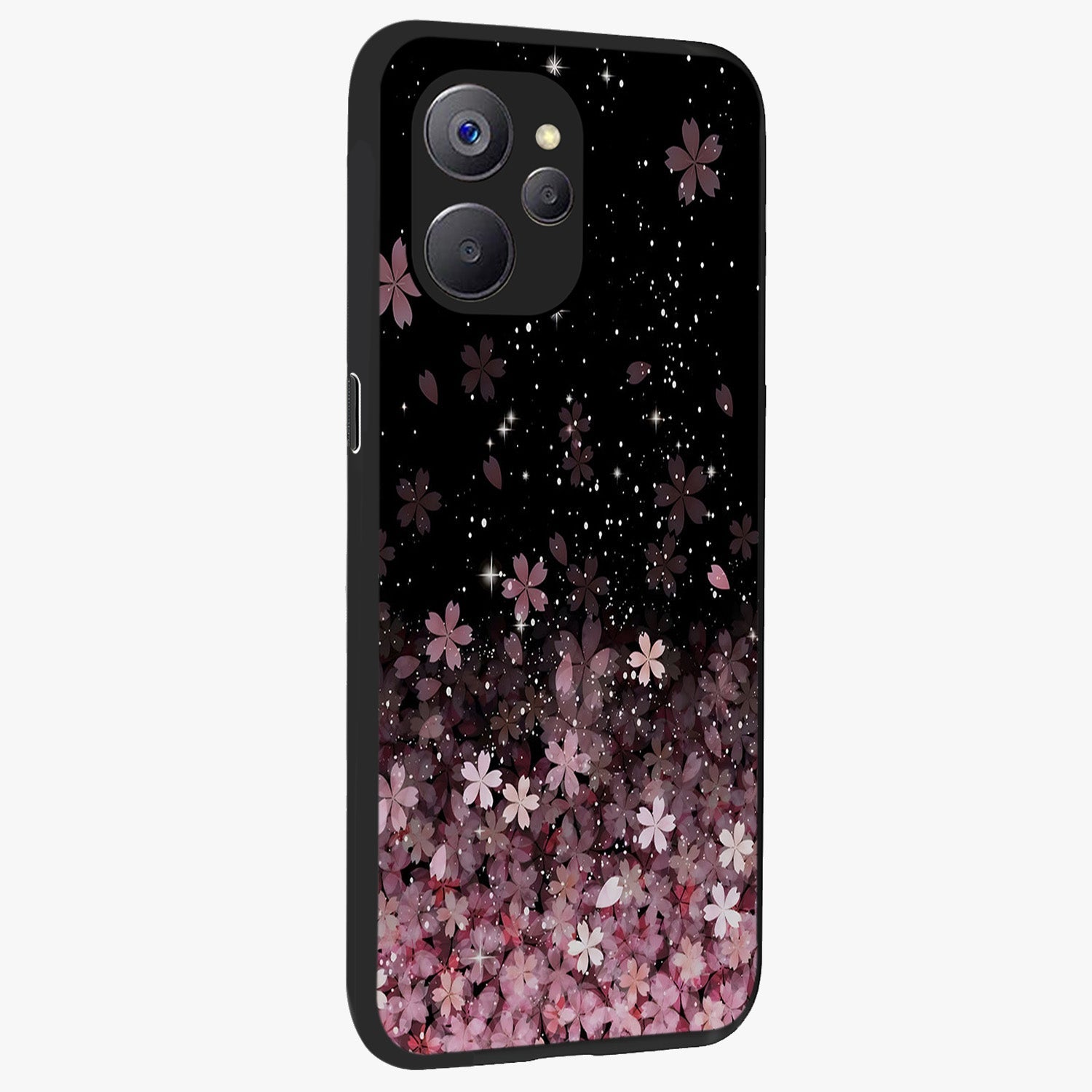 Small Starry Flowers Glass Case upright view showcasing charming floral artwork with dreamy starry theme.