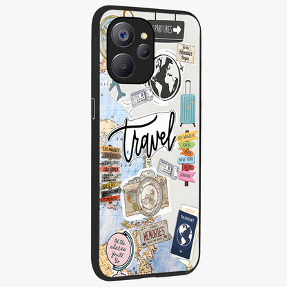 Wanderlust Journal Glass Case upright view showcasing wanderlust inspired artwork with creative exploration theme.