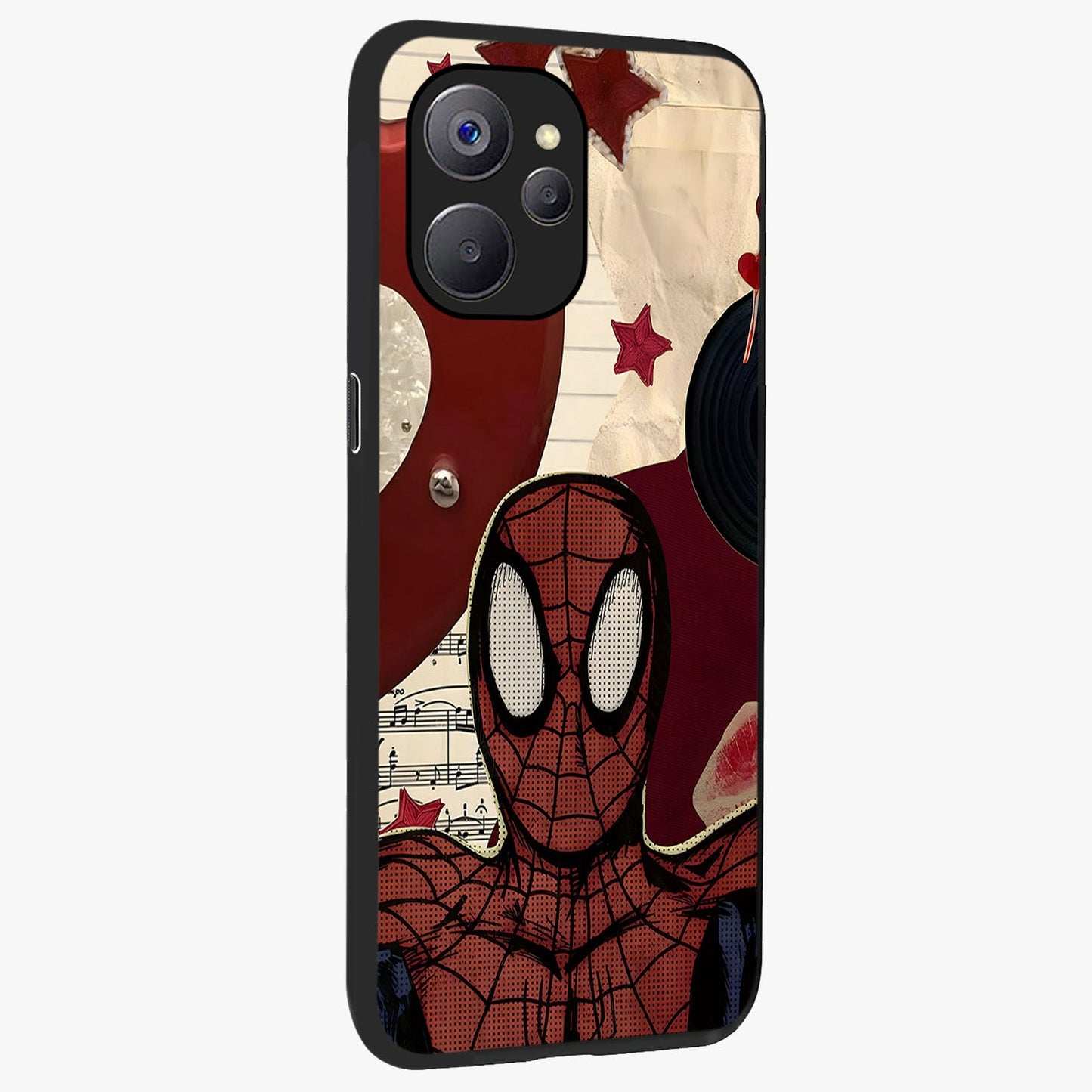 Web Warrior Vibes Glass Case upright view showcasing energetic superhero artwork with bold action theme.