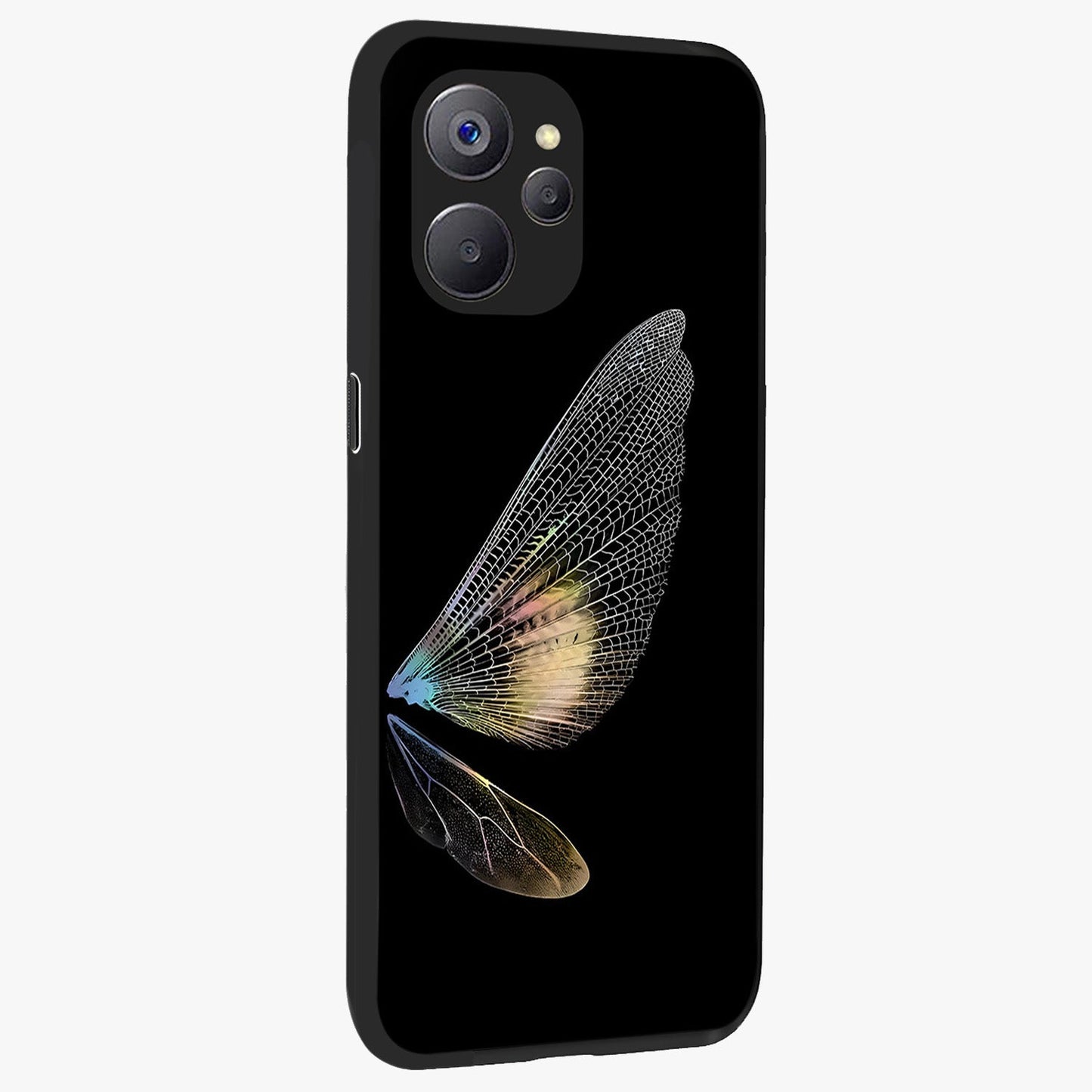 Whispers Of Wings Glass Case upright view showcasing elegant wing artwork with light airy theme.