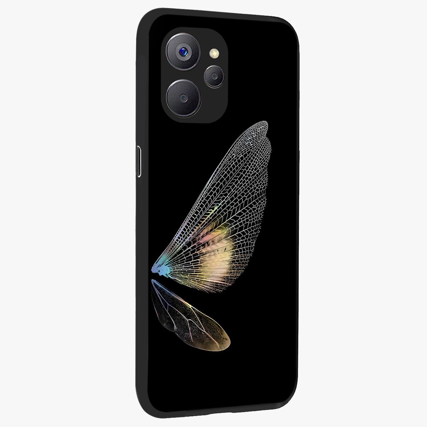 Whispers Of Wings Glass Case upright view showcasing elegant wing artwork with light airy theme.