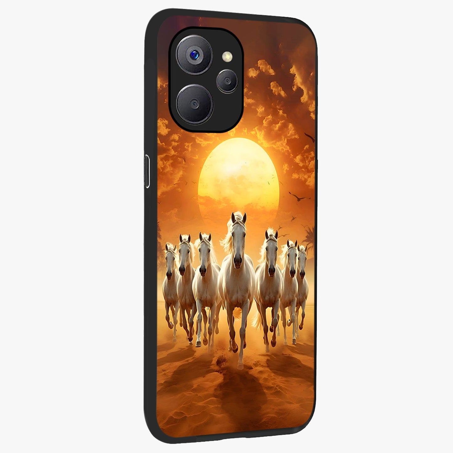 Wild Sunset Majesty Glass Case upright view showcasing dramatic sunset artwork with bold nature theme.