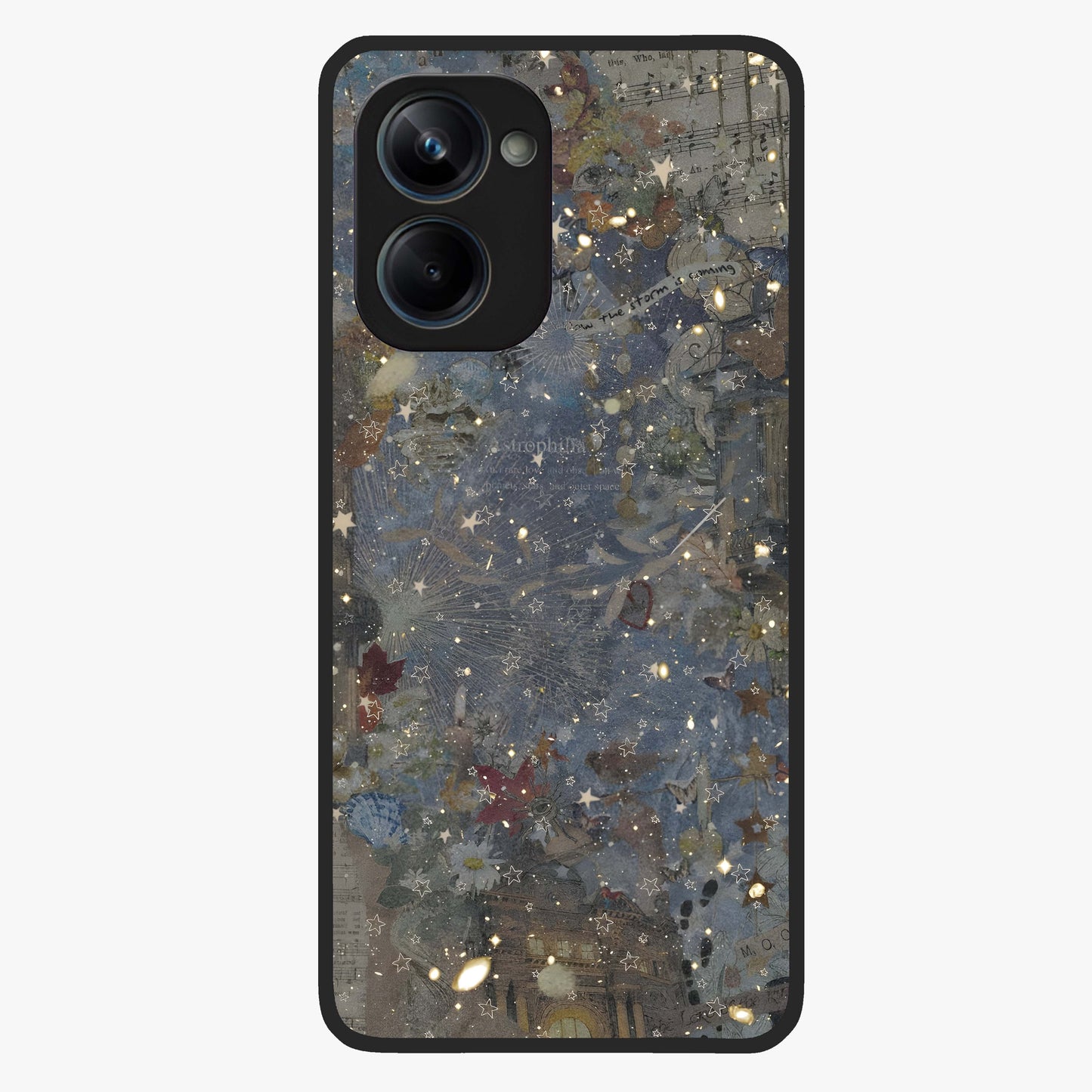 Aesthetic Astrolophia Glass Case showing flat back view with dreamy aesthetic design and glossy glass finish.