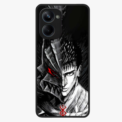 Berserker Blood Oath Glass Case showing flat back view with fierce warrior inspired artwork and glossy glass finish.