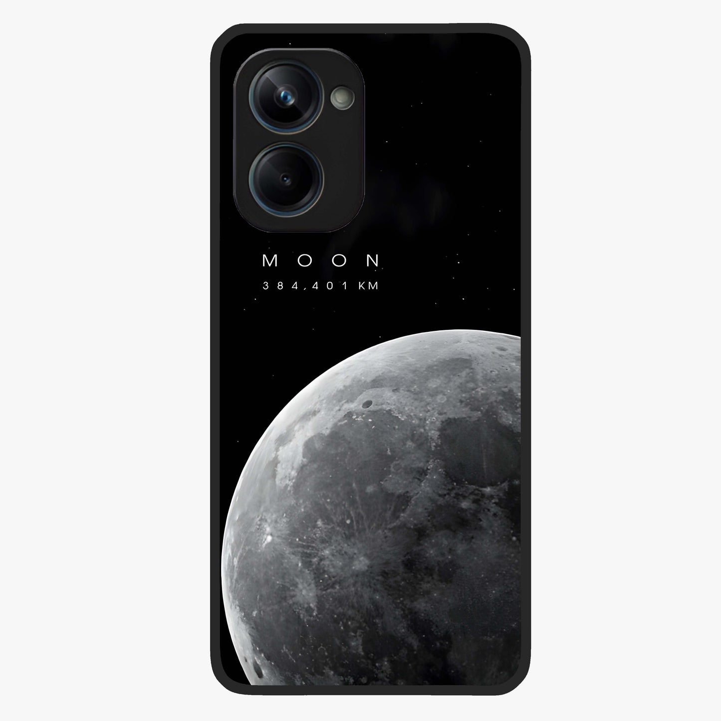 Cosmic Moon Glow Glass Case showing flat back view with glowing moon artwork and glossy glass finish.