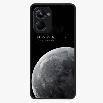 Cosmic Moon Glow Glass Case showing flat back view with glowing moon artwork and glossy glass finish.