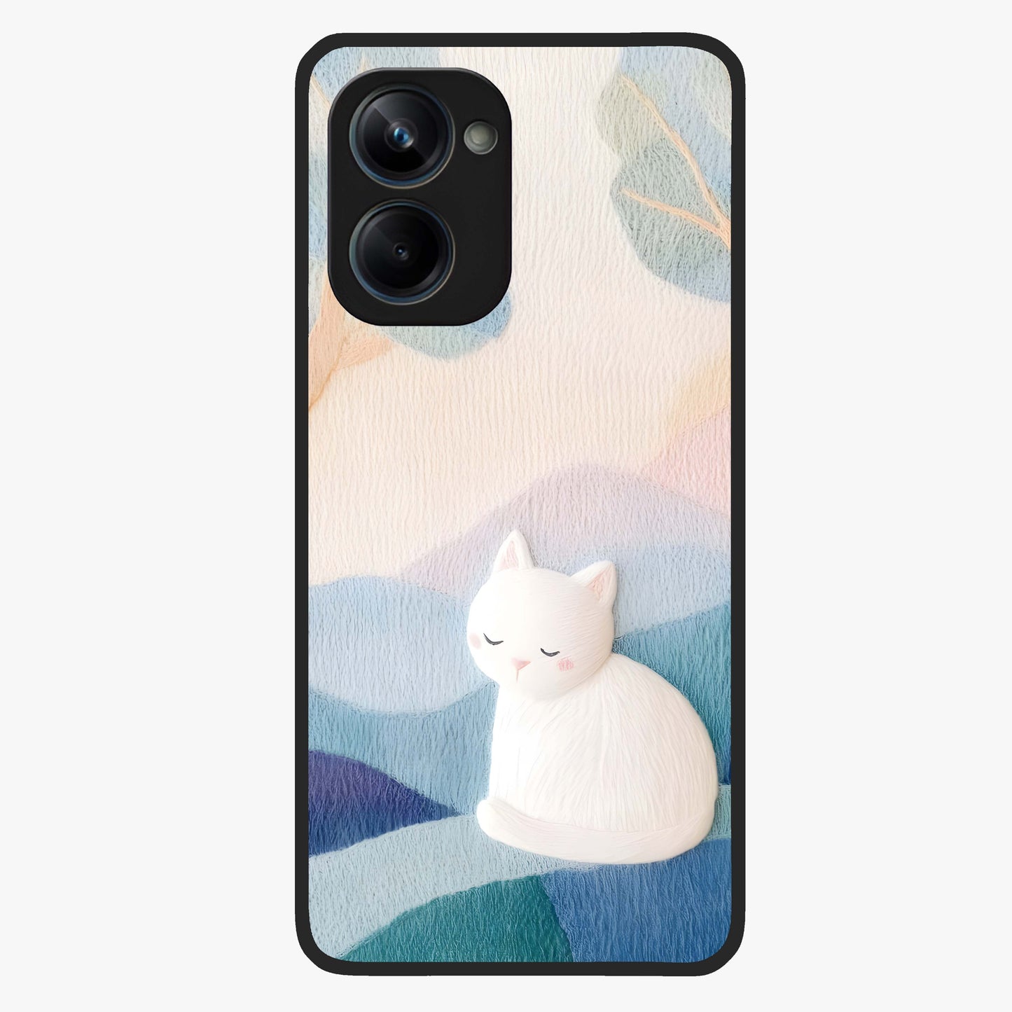 Cotton Dream Cat Glass Case showing flat back view with soft dreamy cat artwork and glossy glass finish.