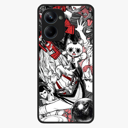 Crimson Chaos Panel Glass Case showing flat back view with bold crimson abstract artwork and glossy glass finish.