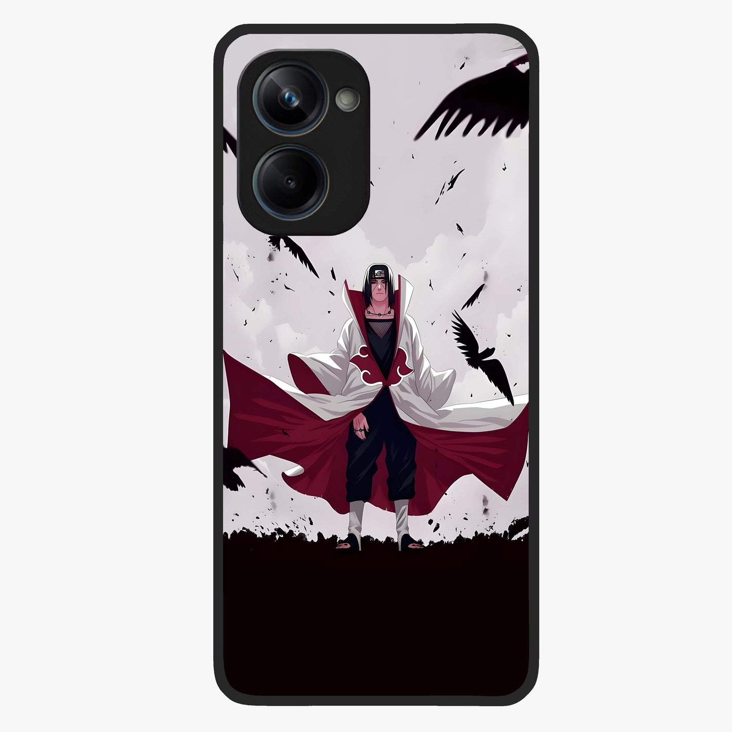 Crimson Crow Ascension Glass Case showing flat back view with mystical crow artwork and glossy glass finish.