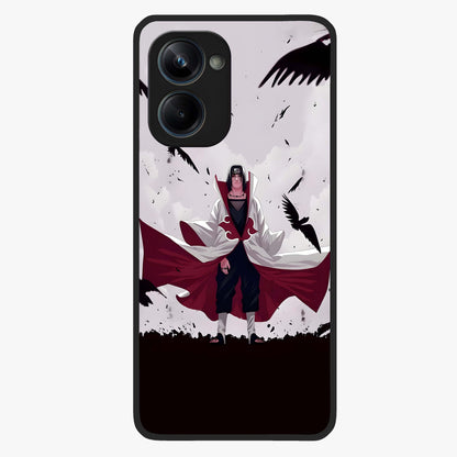 Crimson Crow Ascension Glass Case showing flat back view with mystical crow artwork and glossy glass finish.