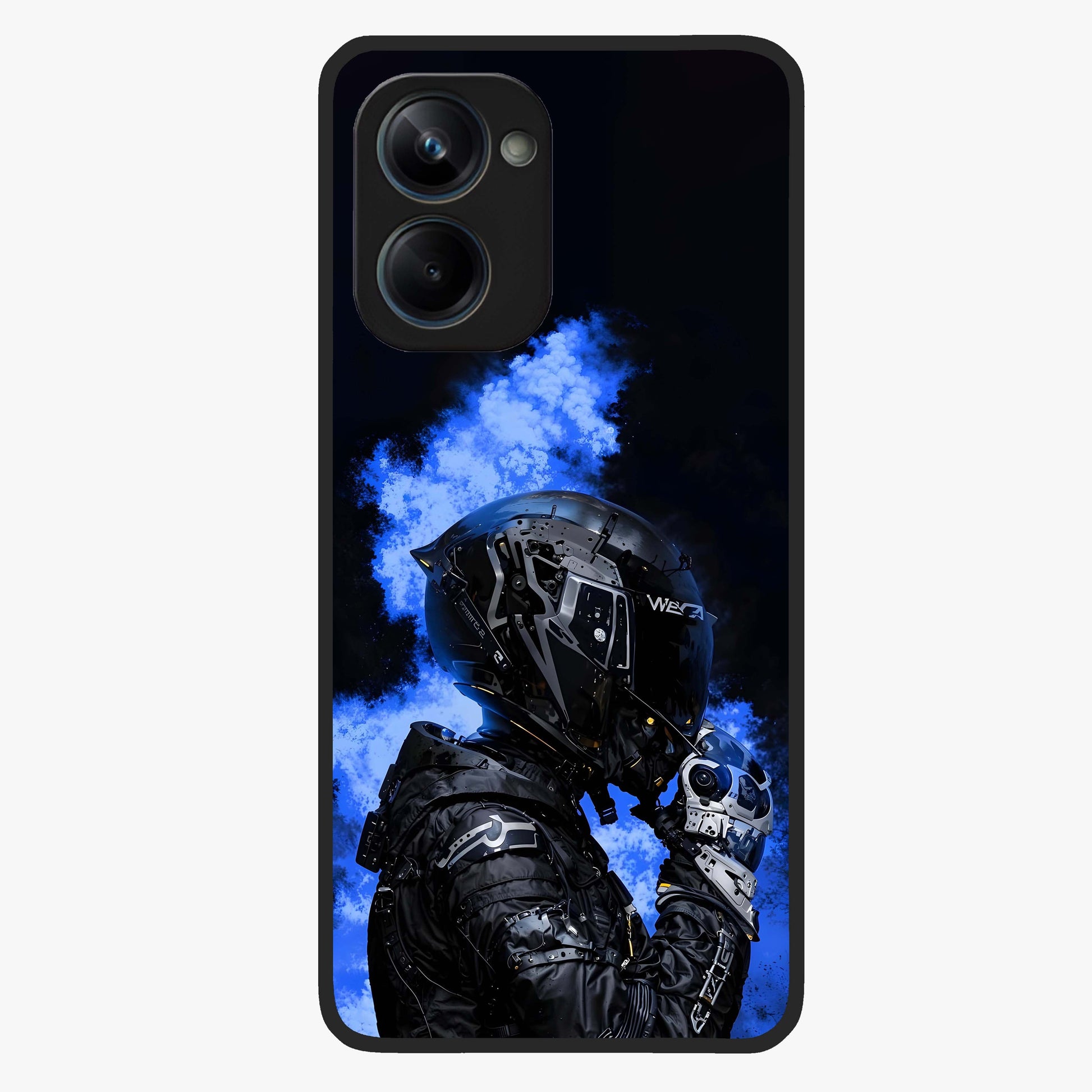 Cyber Sentinel Protocol Glass Case showing flat back view with futuristic cyber themed artwork and glossy glass finish.