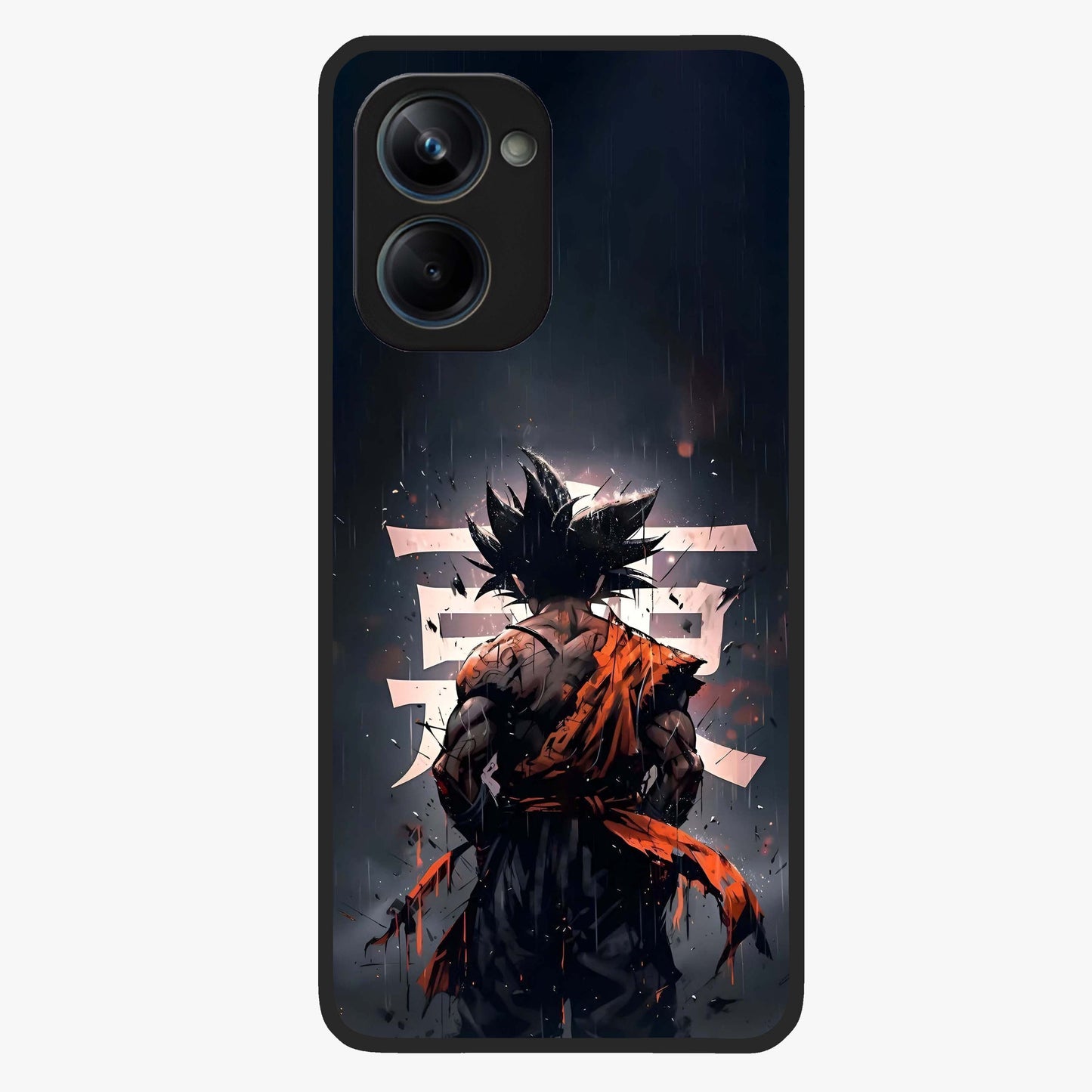 Dark Warrior In Rain Glass Case showing flat back view with warrior artwork in rainy atmosphere and glossy glass finish.