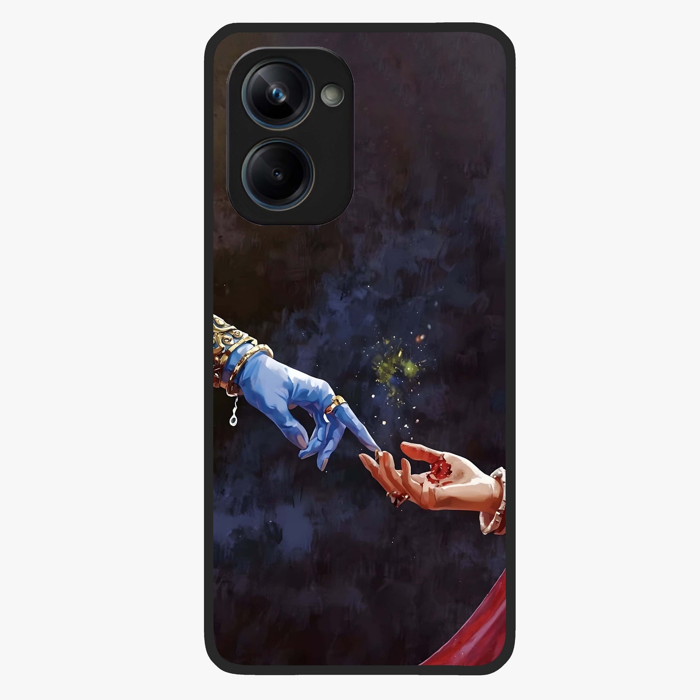 Divine Touch Eternal Glass Case showing flat back view with spiritual themed artwork and glossy glass finish.
