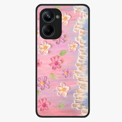 Dreamy Painted Garden Glass Case showing flat back view with artistic painted floral garden artwork and glossy glass finish.