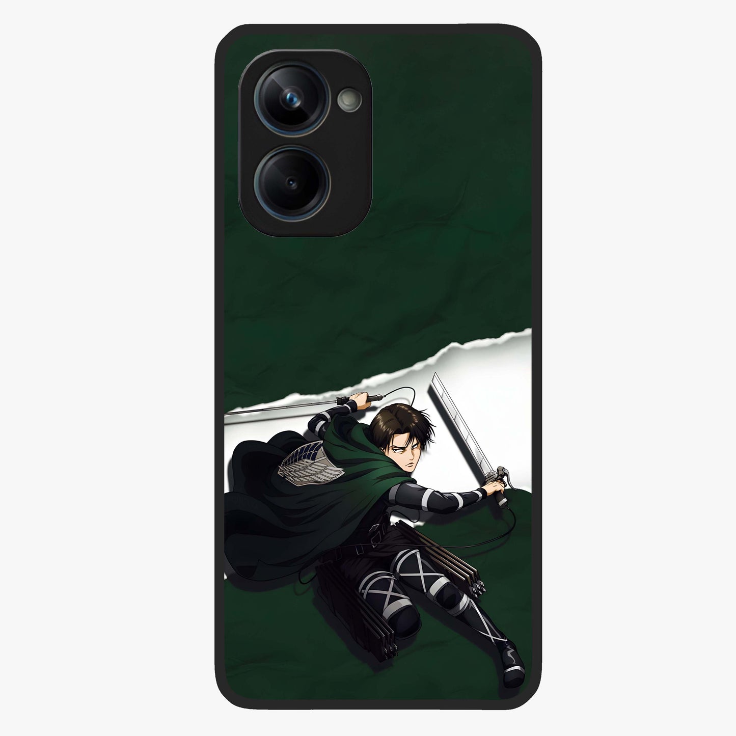 Emerald War Vanguard Glass Case showing flat back view with powerful warrior themed artwork and glossy glass finish.