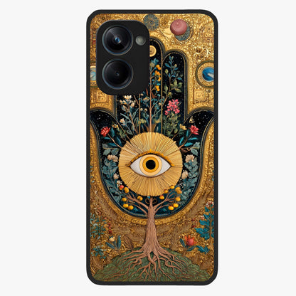 Ethereal Evil Eye Glass Case showing flat back view with mystical evil eye artwork and glossy glass finish.