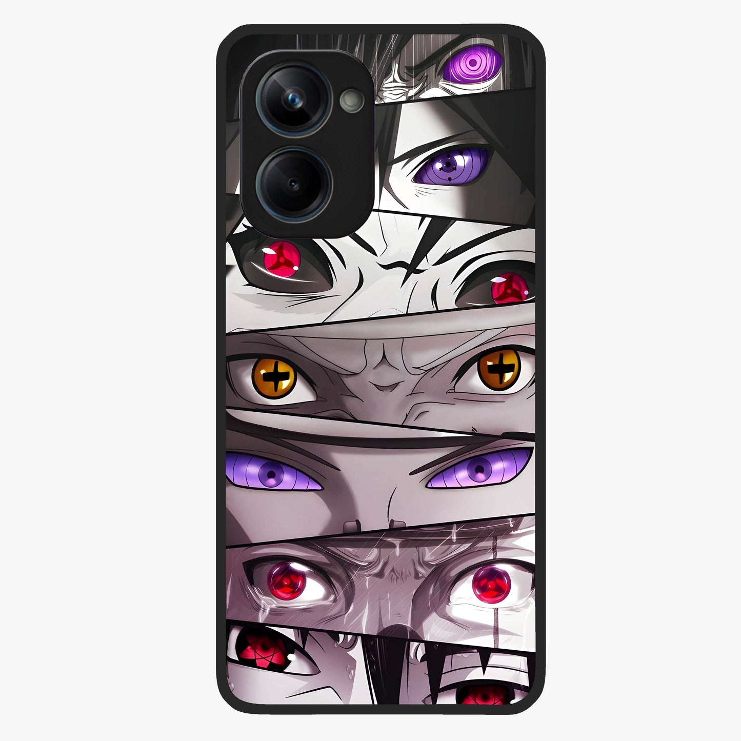 Eyes of Destiny Glass Case showing flat back view with striking eye themed artwork and glossy glass finish.