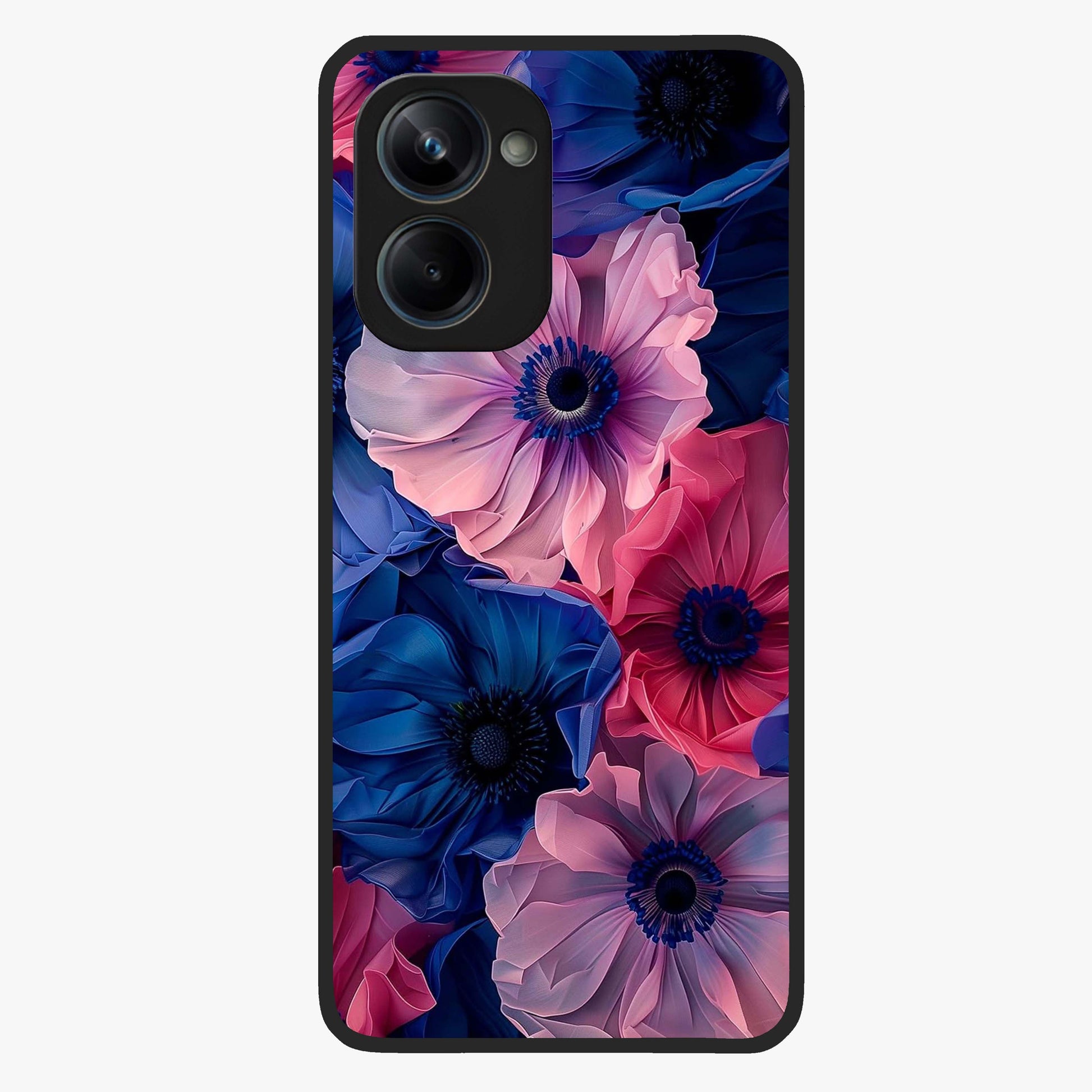 Flower Paper Art Pattern Glass Case showing flat back view with paper cut style floral artwork and glossy glass finish.