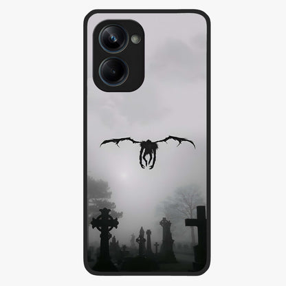 Graveyard Shadow Descent Glass Case showing flat back view with dark graveyard themed artwork and glossy glass finish.