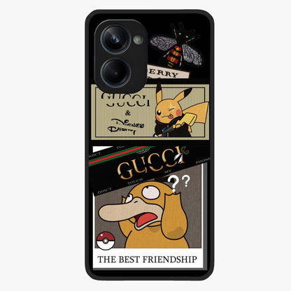 Gucci Play Mashup Glass Case showing flat back view with luxury inspired graphic artwork and glossy glass finish.
